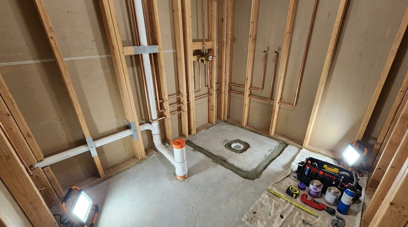 Bathroom rough-in plumbing during remodel by Johns Plumbing LLC in Arizona City