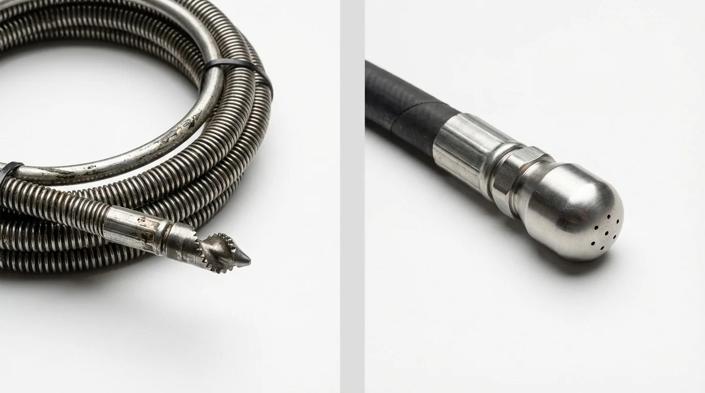 Drain snake cable and hydro jetting nozzle used for drain cleaning in Arizona City, AZ