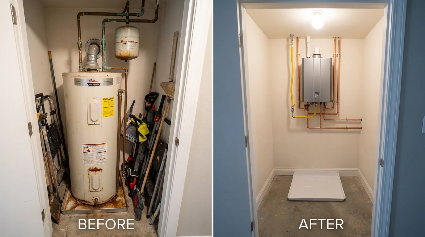 Tank water heater versus wall-mounted tankless unit comparison for Arizona City, AZ homeowners