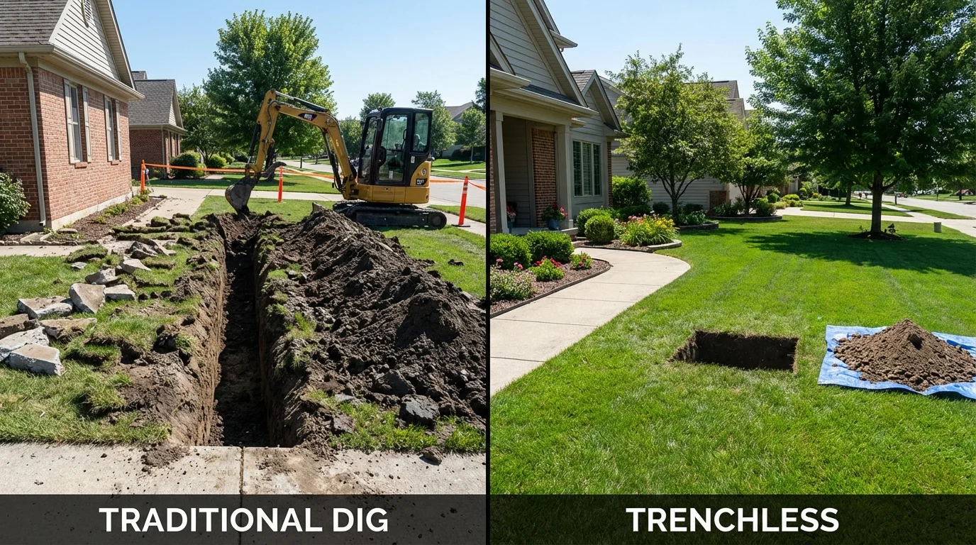 Trenchless sewer repair with minimal yard damage versus traditional excavation in Arizona City, AZ
